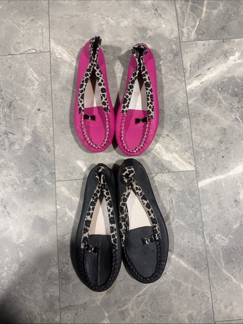 Women’s Leopard-Trim Ballet Flats in Hot Pink and Black